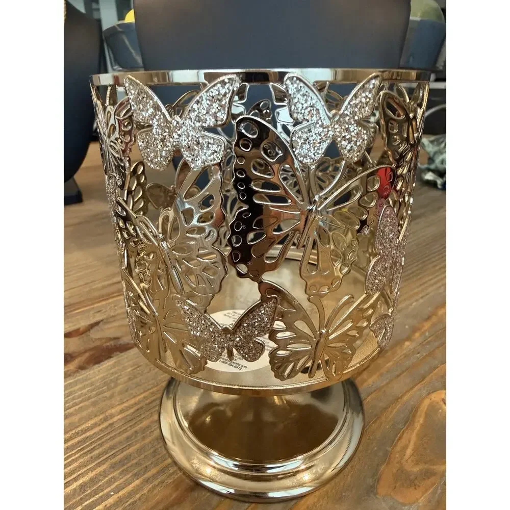 Bath & Body Works Glitter Butterfly Gold Metal Pedestal Candle Holder 3-Wick - Picture 7 of 7